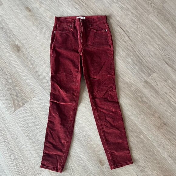 Madewell Pants - ** Madewell Red Burgundy Velvet 10” High Rise Skinny Ankle Jeans Velour 27